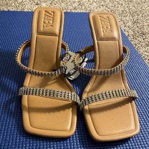 Zara Sparkly Strap Heeled Sandals US 8 Natural Color